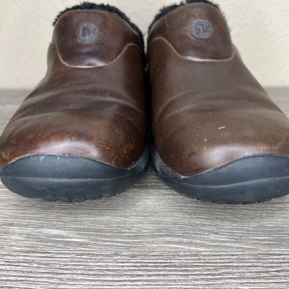 Merrell Encore Ice Smooth Brown Leather Mules Clogs Womens 9.5 Sherpa Lined - Picture 4 of 13